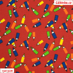Cotton - Coloured Crayons on Red, width 140 cm, 10 cm