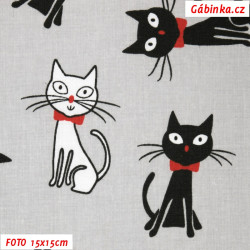 Plátno - Kočičky s červenou mašlí na šedé, foto 15x15 cm