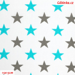 Plátno - Hvězdičky 22 mm modré a šedé na bílé, foto 15x15 cm
