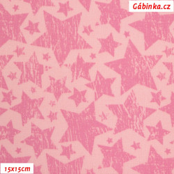 Plátno - Žíhané růžové hvězdy na světle růžové, foto 15x15 cm