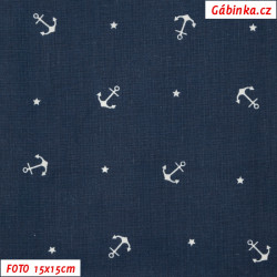 Cotton - Anchors with Stars on Dark Blue, width 140 cm, 10 cm