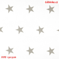 Plátno - Hvězdičky 22 mm světle šedé na bílé, foto 15x15 cm