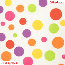 Plátno - Pestrobarevné puntíky na bílé, šíře 140 cm, 10 cm