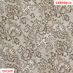 Cotton - Brown Lace Flowers, width 160 cm, 10 cm