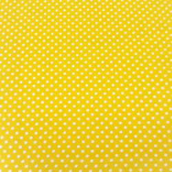 Plátno - Puntíky 2 mm bílé na sytě žluté, šíře 140 cm, 10 cm