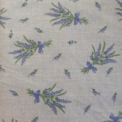 Cotton - Lavenders on a Brown Linen Background, width 140 cm, 10 cm