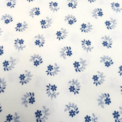 Cotton CZ A - Flowers with Rounded Twig Blue on White, width 150 cm, 10 cm, Certificate 1