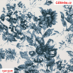 Elastické plátno - Květy šedomodré na bílé, foto 15x15 cm