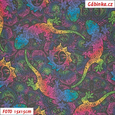 Koženka DSOFT 240 - Duhové ještěrky na tmavé, foto 15x15 cm