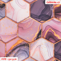 Kočárkovina Premium - Růžovofialové hexagony se zlatou, foto 15x15 cm