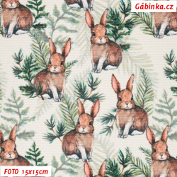 Waterproof Fabric Premium - Bunnies on Cream, width 155 cm, 10 cm, Certificate 1