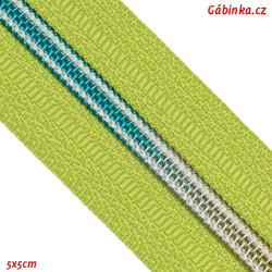 Metrážový zip spirálový DUHOVÝ - Hráškově zelený, šíře 5 mm, foto 5x5 cm