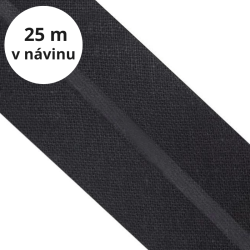 Šikmý proužek bavlněný - černý, šíře 20 mm, návin 25 m