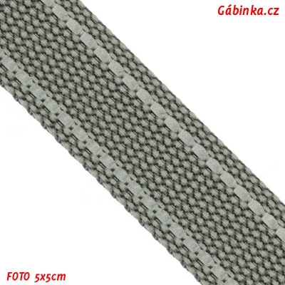 Popruh PES/PU - Šedý s reflexní páskou, šíře 20 mm, foto 5x5 cm