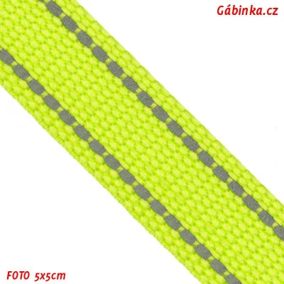 Popruh PES/PU - NEON žlutý s reflexní páskou, šíře 20 mm, foto 5x5 cm