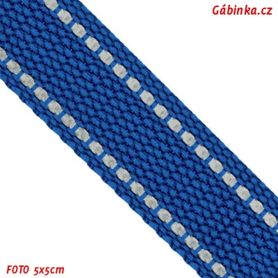 Popruh PES/PU - Modrý s reflexní páskou, šíře 20 mm, foto 5x5 cm
