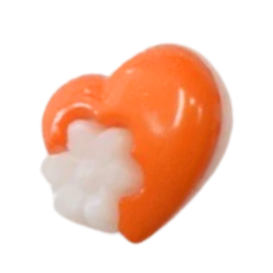 Knoflík - Srdíčko oranžové s kytičkou, 1 ks