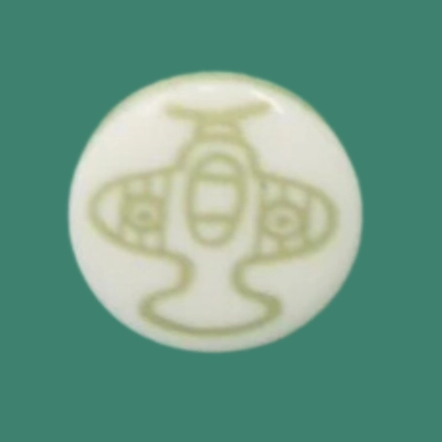 Dětský knoflík - Letadlo zelené na bílé