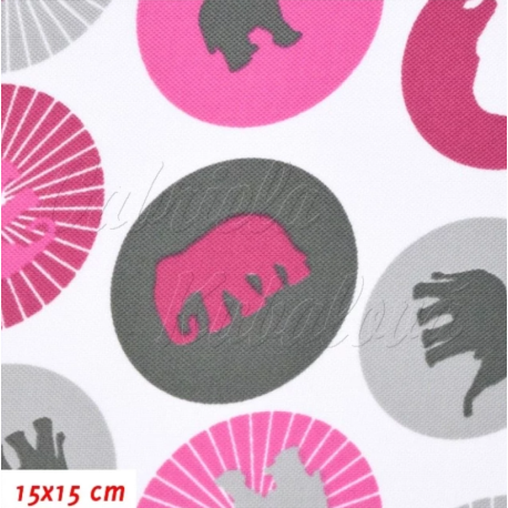 Zbytek kočárkoviny - Sloni v kolečkách růžoví a šedí na bílé, délka 40 cm, šíře 155 cm