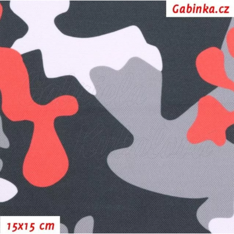 Zbytek kočárkoviny - Maskáč červený, bílý, šedý a černý, délka 1,2 m, šíře 155 cm, kaz