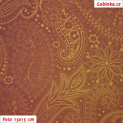 Koženka DSOFT 243 - Zlatohnědé ornamenty, šíře 135 cm, 10 cm