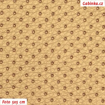 Koženka SOFT lisované puntíky 1 mm - Zlatá, rub vatelín, šíře 140 cm, 10 cm, 5x5cm