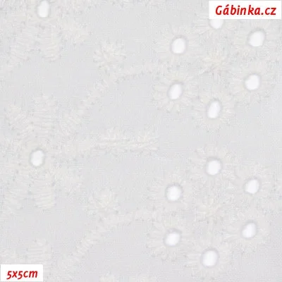 Madeira, bílé kytičky na bílé, 15x15cm