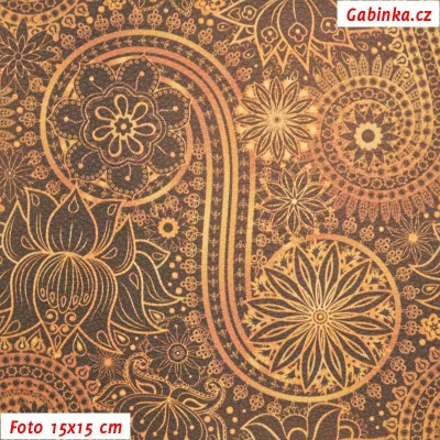Koženka DSOFT 243 - Zlatohnědé ornamenty, šíře 135 cm, 10 cm