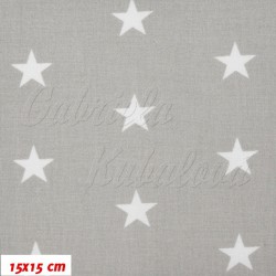 Cotton - Stars 22 mm White on Light Gray, width 160 cm, 10 cm