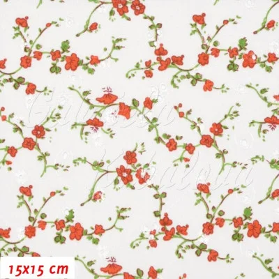 Madeira, červené kytičky na bílé, 15x15cm