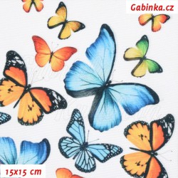 Kočíkovina Premium - Motýliky oranžoví a modrí na bielej, šírka 155 cm, 10 cm, ATEST 1