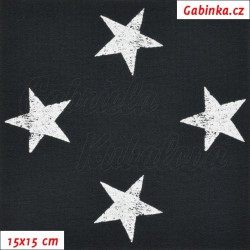 Teplákovina s EL, Hvězdy 4 cm bílé žíhané na černé, 15x15cm
