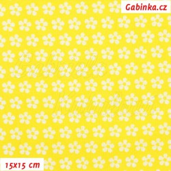 Plátno, Kolekce žlutá - Kytičky bílé na jasně žluté, 15x15cm