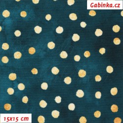Waterproof Fabric Premium - Gold magic Polka Dots on Emerald Sky, batik, width 155 cm, 10 cm, Certificate 1
