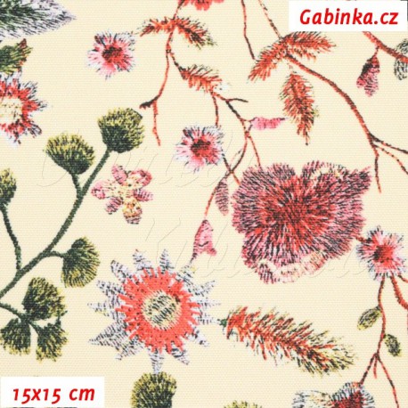 Kočárkovina Premium - Květiny LUXURY na smetanové, 15x15 cm