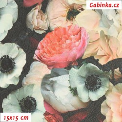 Leatherette DSOFT 102 - Roses on Black, width 135 cm, 10 cm