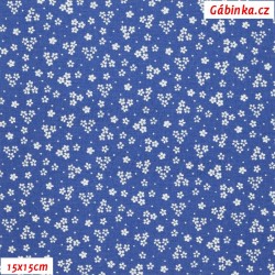 Plátno CŘ A - Drobné kvietky biele na modrej, šírka 150 cm, 10 cm, ATEST 1