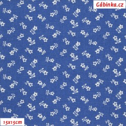 Cotton CZ A - Scattered Flowers-stars White on Blue, width 150 cm, 10 cm, Certificate 1