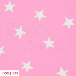 Plátno, Nerovnoměrné hvězdičky 24 mm bílé na růžové, 15x15 cm