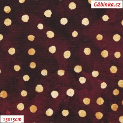 Waterproof Fabric Premium - Gold magic Polka Dots on Burgundy Sky, batik, width 155 cm, 10 cm, Certificate 1