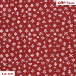 Plátno vánoční - Bílé vločky na tmavě červené, 15x15 cm
