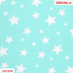 Cotton - White Stars of various sizes on Menthol, width 160 cm, 10 cm