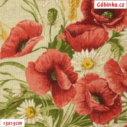 Poly-Cotton Canvas - Bouquet of Poppies with Grain, width 140 cm, 10 cm