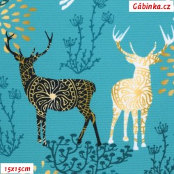 Waterproof Fabric Premium - Deer on Green, width 155 cm, 10 cm, Certificate 1