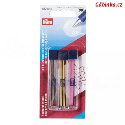 Náplň náhradní pro 610 848 a 610 850 šedá žlutá a růžová, 0,9 mm, 3x6 ks, PRYM 610 842 - balení