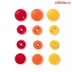 Patentky "Color snaps" 13,6 mm PRYM LOVE 393 080, kytičky žluté oranžové a červené, 21 ks - sada