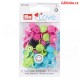 Patentky "Color snaps" 13,6 mm PRYM LOVE 393 081, kytičky růžové zelené a aqua, 21 ks - balení