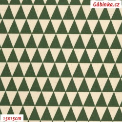 Plátno ČR A - Trojúhelníčky 17 mm šedo-zelené a přírodně-bílé, šíře 150 cm, 10 cm, ATEST 1
