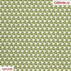 Plátno - Pavoučci bílí na zelené, Atest 1, gr.165, šíře 150 cm, 10 cm