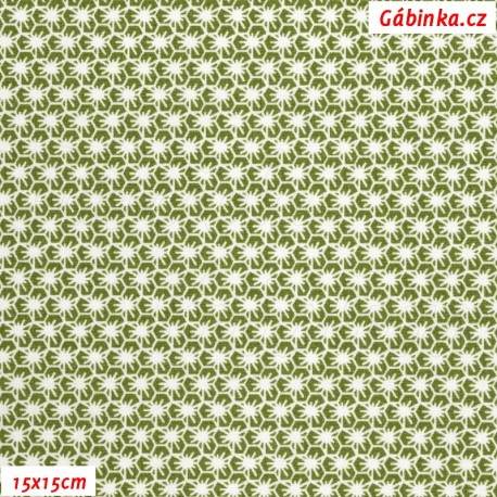 Plátno - Pavoučci bílí na zelené, Atest 1, gr.165, šíře 150 cm, 10 cm